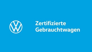VW Gebrauchtwagen – Zertifizierte Qualität mit Volkswagen Garantie Blaues VW-Signet mit Schriftzug „Zertifizierte Gebrauchtwagen“ für VW Gebrauchtwagen-Programm