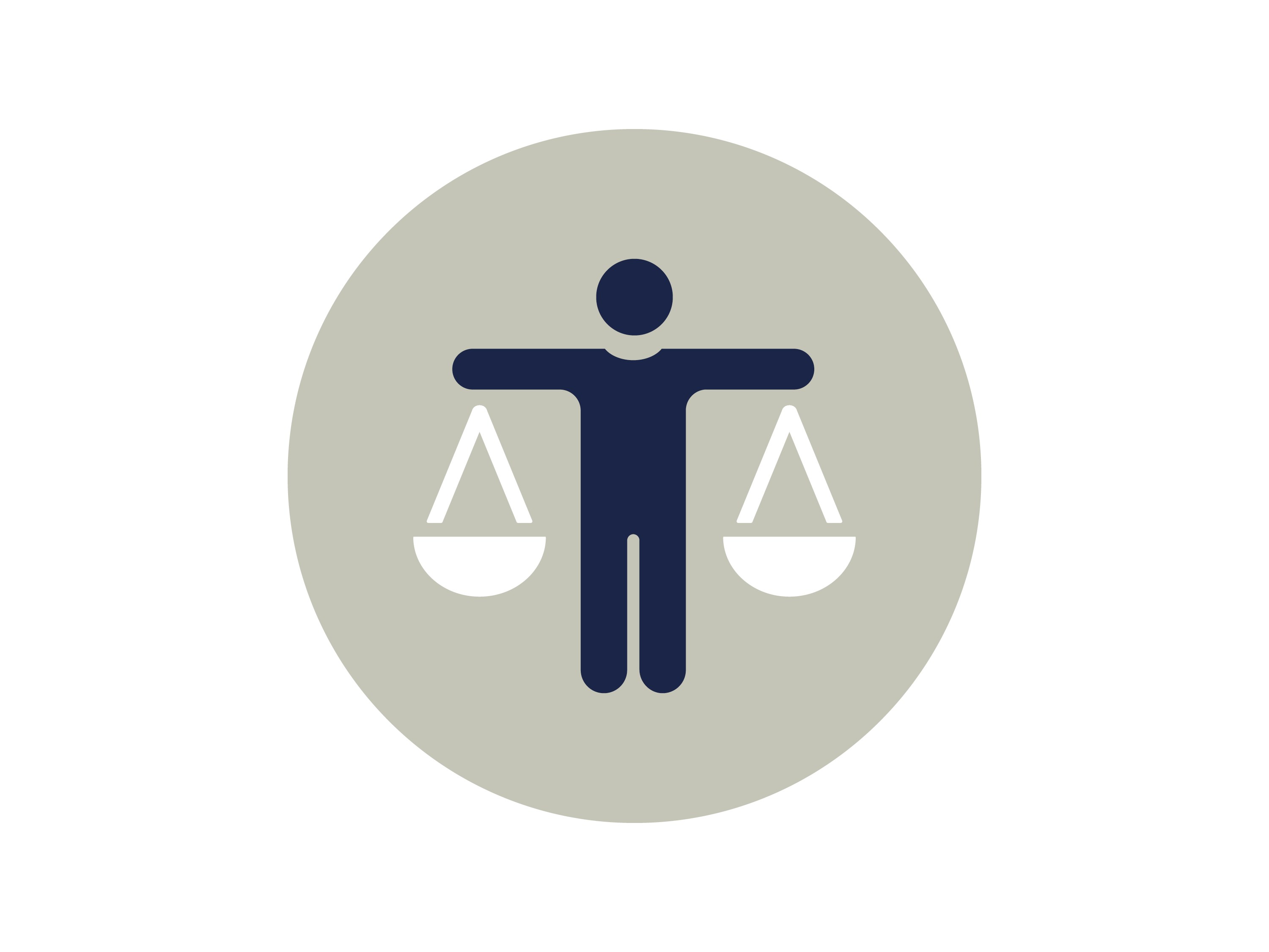 Unternehmenswert Fairness Piktogramm einer Figur mit zwei Waagschalen – Symbol für Fairness als Unternehmenswert.